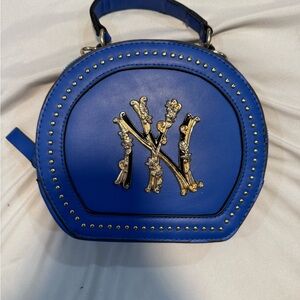 Blue Designer Women's Bag with Gold Accents